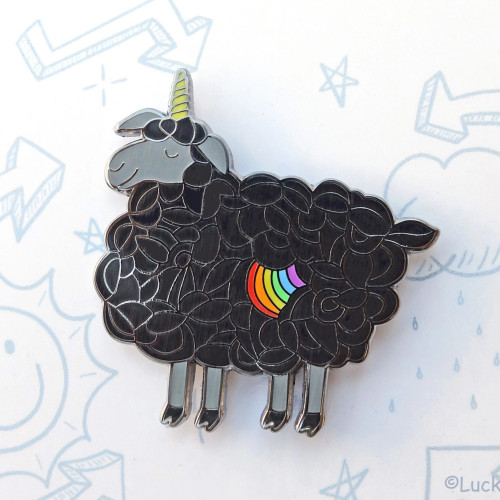 Lucky Sardine Enamel Pin Black Sheep Unicorn Rainbow