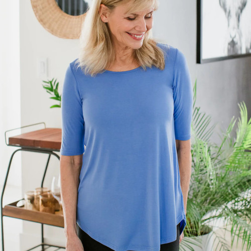 Yala Sandy Relaxed Fit Scoop Neck Short Sleeve Bamboo Top French Blue L