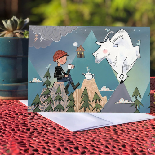 Megan Marie Myers Art Blank Card Mountain Goat