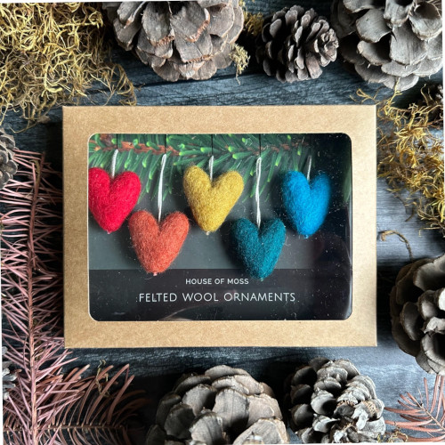 House of Moss Felted Wool Ornament Set Mini Heart (Rainbow)