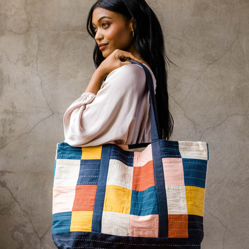 Anchal Canvas Tote Bag Checkered Thumbnail