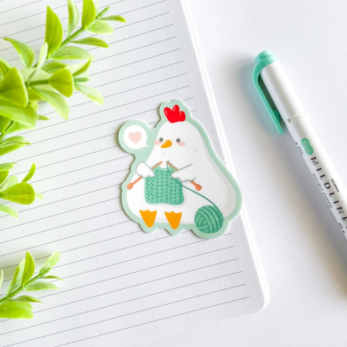 Studious Owl Press Vinyl Sticker Cute Knitting Chicken