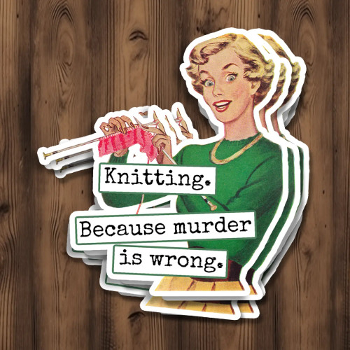 Raven's Rest Studio Sticker (Knitting. Because Murder is Wrong)