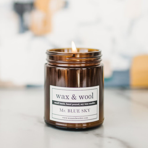 Wax and Wool Pure Soy Wax Candle Mr. Blue Sky (Amber)