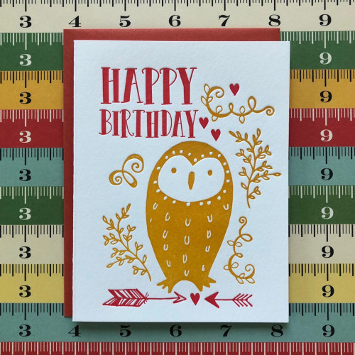 Lucky Bee Press Letterpress Card Happy Birthday Owl