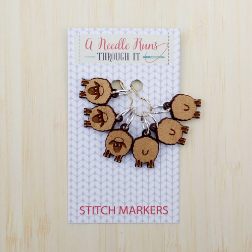 A Needle Runs Through It Stitch Markers Front & Back Sheep (Lobster Claw)