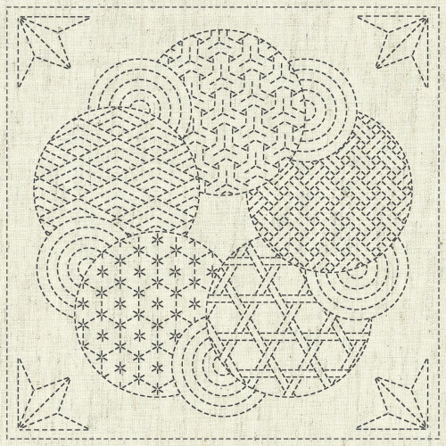 QH Textiles Sashiko Cloth Kaza-Guruma 03 (Greige)