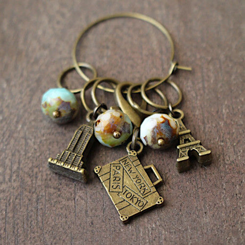Never Not Knitting World Traveler Stitch Markers (Suitcase)
