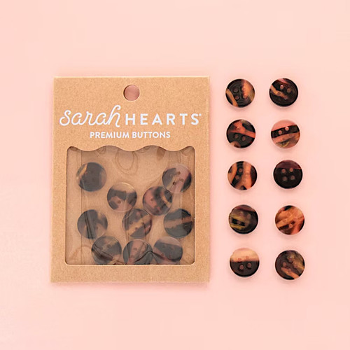 Sarah Hearts Buttons Small 5/8" (Tortoise Shell)