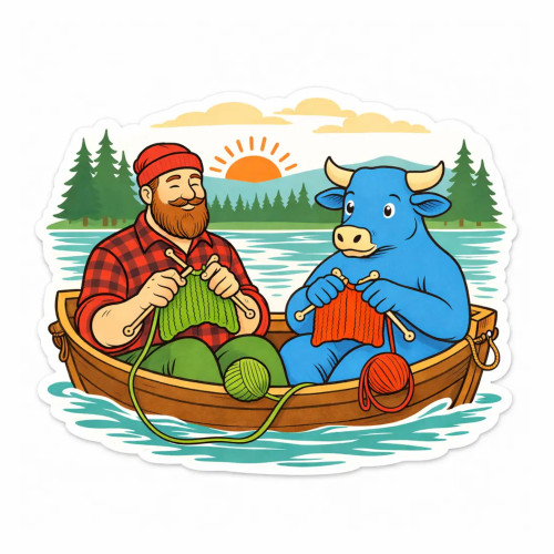 Shady Pines Vinyl Sticker (Paul & Babe Knitting in Boat)