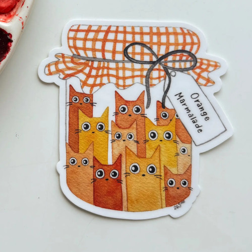 Owlfeathers Watercolor Vinyl Sticker (Orange Marmalade Cat)