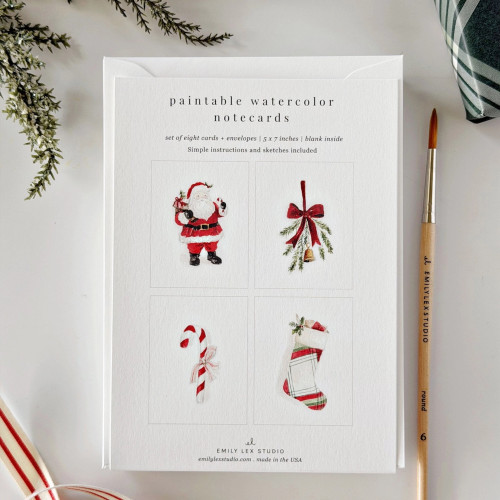 Emily Lex Studio Paintable Watercolor Notecard Set (Classic Christmas)