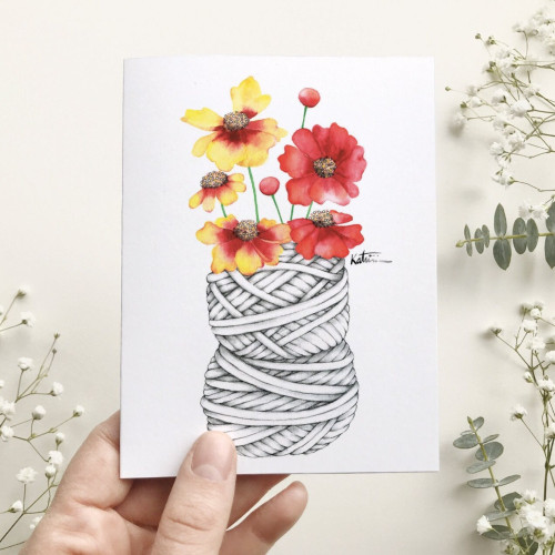 Katrinn Pelletier Greeting Card Wool and Coreopsis Bouquet