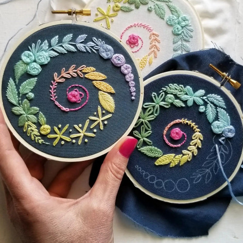 Jessica Long Embroidery Kit Spiral Sampler (Beginner)(Navy Fabric)