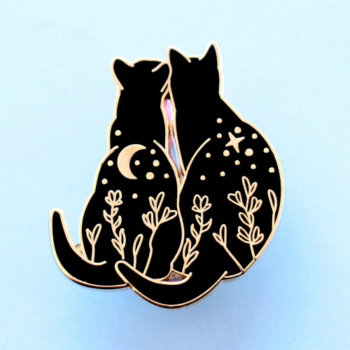 Glitter Punk Enamel Pin Black Cats Stargazing