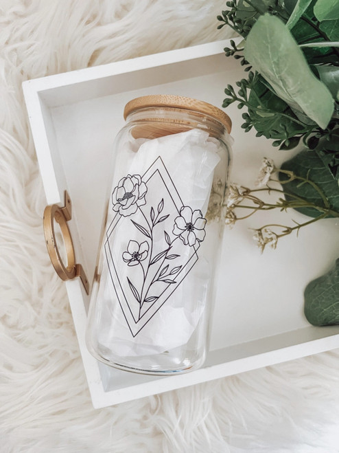 Emma K Designs 16 Ounce Glass Cup Diamond Floral