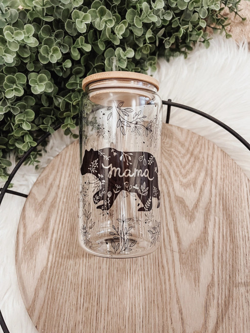 Emma K Designs 16 Ounce Glass Cup Mama Bear