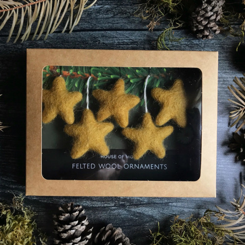House of Moss Felted Wool Ornament Set Star (Gold Clay Yellow)