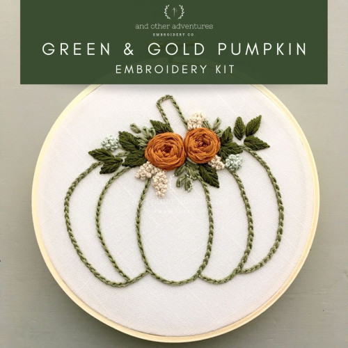 And Other Adventures Embroidery Co Embroidery Kit Green & Gold Floral Pumpkin (Beginner)