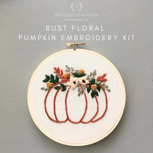And Other Adventures Embroidery Co Embroidery Kit Rust Floral Pumpkin