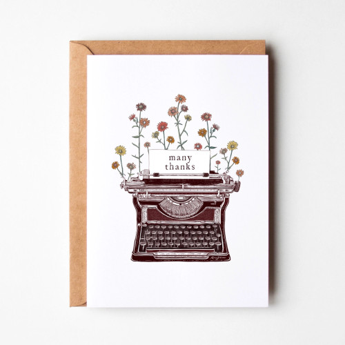 Kaari & Co. Greeting Card Many Thanks, Floral Typewriter
