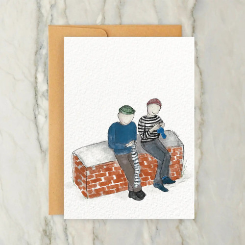 Hudson Illustration Greeting Card Two Friends Knitting and Talking