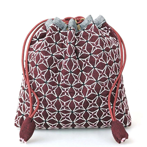 QH Textiles Weaving Sashiko Koki Drawstring Bag Half Kit (Burgundy)