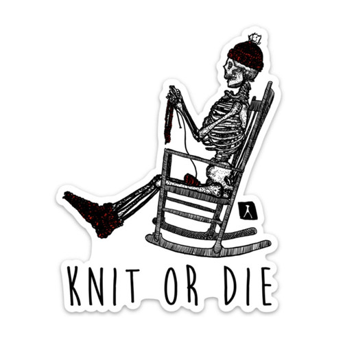 Bellavance Ink Vinyl Sticker Skeleton Knitting In Their Rocking Chair