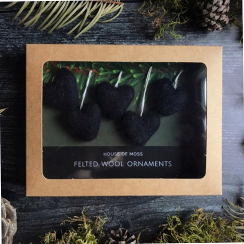 House of Moss Felted Wool Ornament Set Mini Heart (Raven Black)