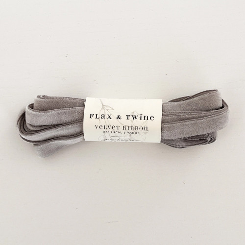 Flax & Twine Velvet Ribbon 3/8" 3yd Silver