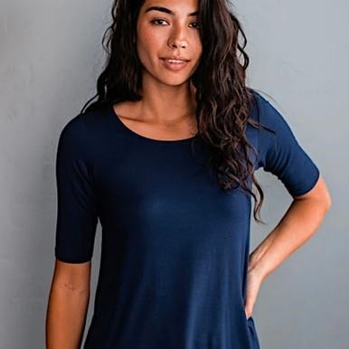 Yala Sandy Relaxed Fit Scoop Neck Short Sleeve Bamboo Top Navy M