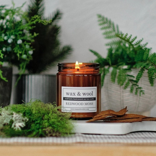 Wax and Wool Pure Soy Wax Candle Redwood Moss (Amber)