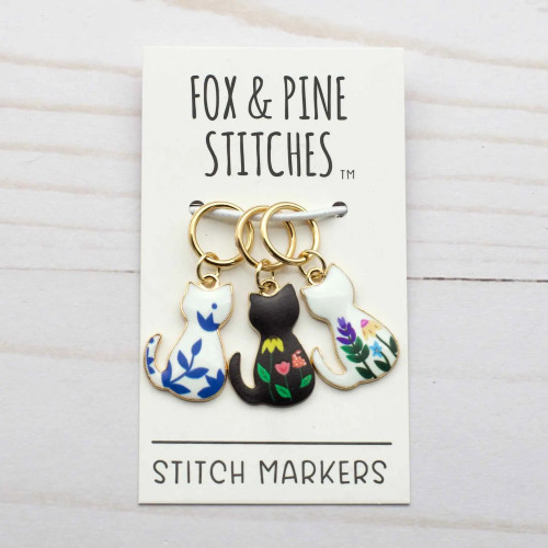 Fox & Pine Stitch Markers Floral Cat