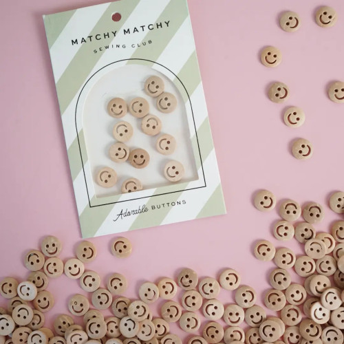 Matchy Matchy Sewing Club Smiley Face 1/2" Wood Buttons (Set of 12
