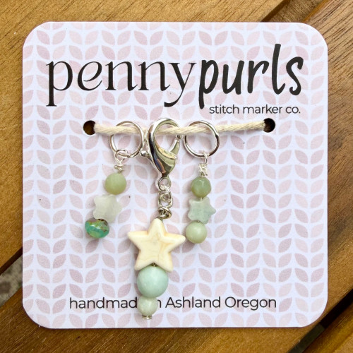 Penny Purls Stitch Marker Set of 3 Amazonite Stars