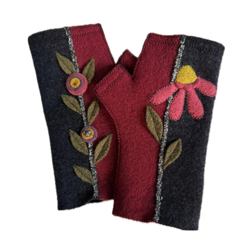 Woolflower Fingerless Gloves Black Flower 2026