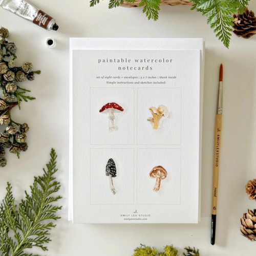 Emily Lex Studio Paintable Watercolor Notecard Set (Mushrooms)