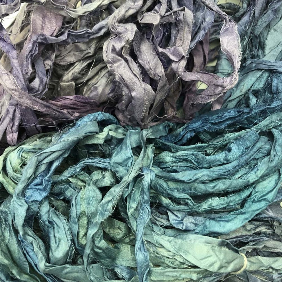 Buy Green Mix Sari Silk Ribbon Strips Recycled Sari Silk Ribbon