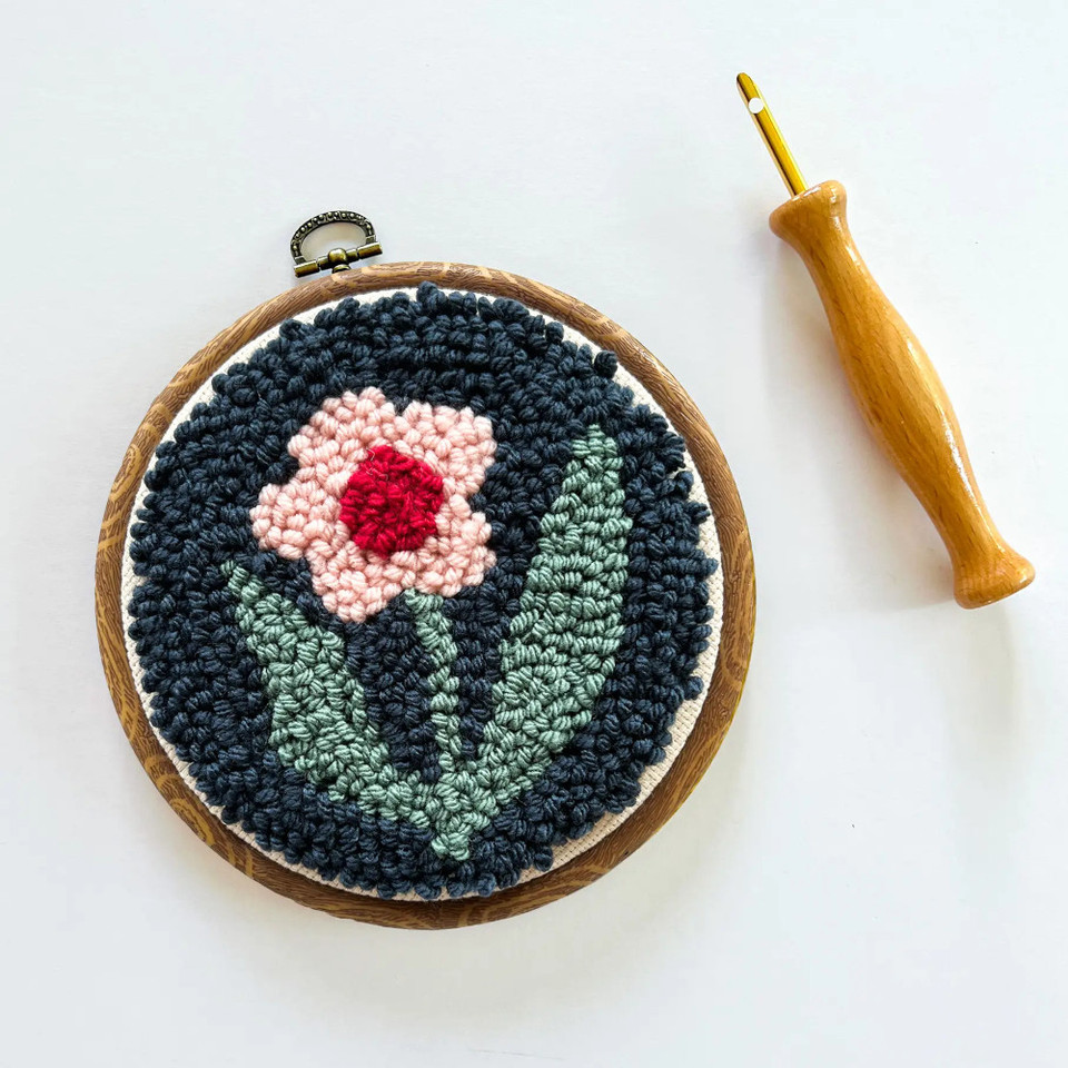 Pink Floral Punch Needle Embroidery Kit