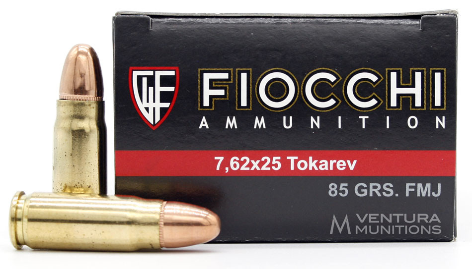 Fiocchi 7.62x25 Tokarev 85gr FMJ Ammo - 50 Rounds - Ventura Munitions