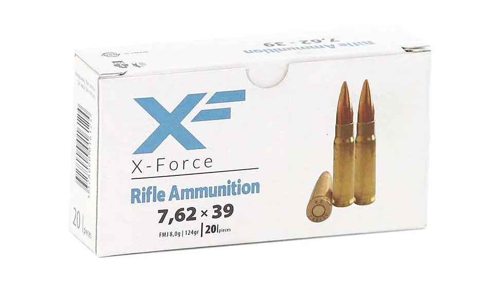 X-Force 7.62x39 124gr FMJ Brass Ammo - 40 Rounds - Ventura Munitions