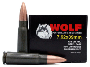 Wolf 7.62x39 123gr Lacquer Coated FMJ Ammo - 20 Rounds Wolf 7.62x39 123gr Lacquer Coated FMJ Ammo - 20 Rounds