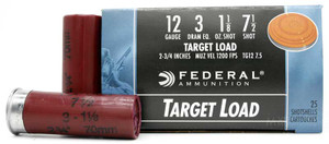 Federal Target Load 12ga 2.75" 1-1/8oz #7.5 Lead Ammo - 25 Rounds Federal Target Load 12ga 2.75" 1-1/8oz #7.5 Lead Ammo - 25 Rounds