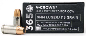 Sig Sauer 365 Elite Performance 9mm 115gr V-Crown JHP Ammo - 20 Rounds  Sig Sauer 365 Elite Performance 9mm 115gr V-Crown JHP Ammo - 20 Rounds