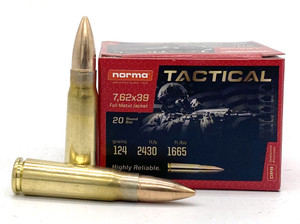 Norma USA 7.62x39 124gr FMJ Brass Ammo - 20 Rounds Norma USA 7.62x39 124gr FMJ Brass Ammo - 20 Rounds