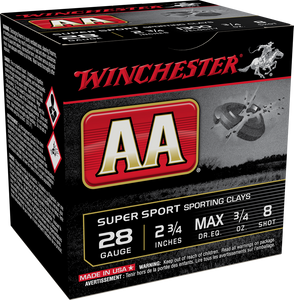 Winchester AA Super Clay 28ga 2.75" 3/4oz #8 Shot Ammo - 25 Rounds Winchester AA Super Clay 28ga 2.75" 3/4oz #8 Shot Ammo - 25 Rounds