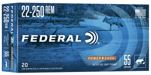 Federal Power-Shok 22-250 Rem 55gr JSP Ammo - 20 Rounds Federal Power-Shok 22-250 Rem 55gr JSP Ammo - 20 Rounds