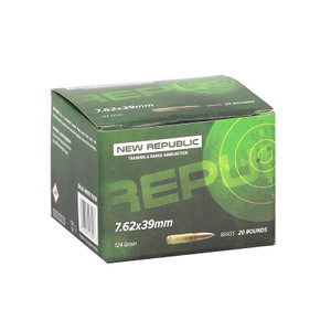 New Republic 7.62x39 124gr FMJ Brass Cased Ammo - 20 Rounds New Republic 7.62x39 124gr FMJ Brass Cased Ammo - 20 Rounds
