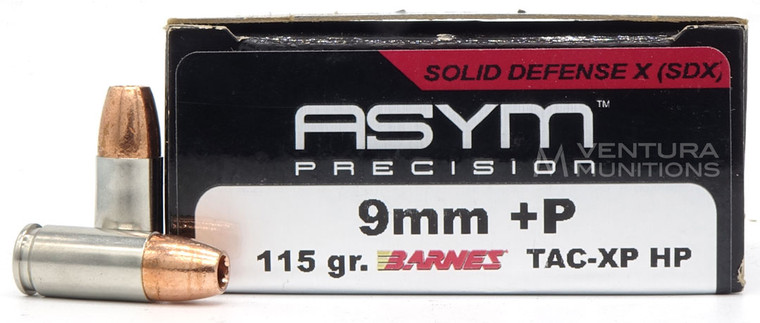 ASYM Precision Solid Defense X 9mm +P 115gr Barnes TAC-XP Ammo - 20 Rounds