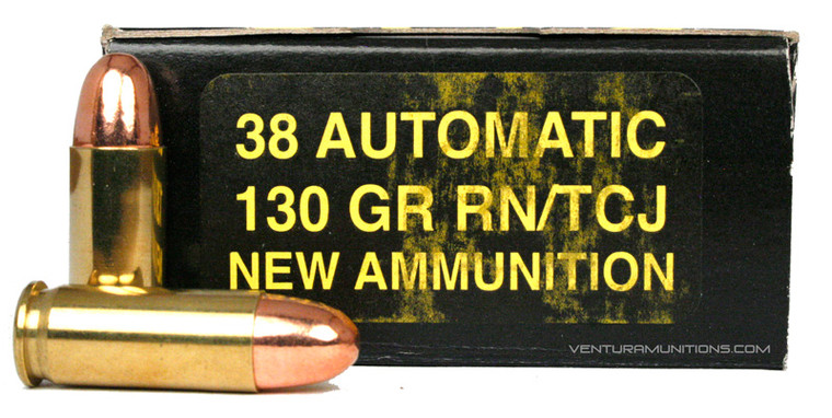 Precision Cartridge 38 Auto 130gr TMJ-RN Ammo - 50 Rounds